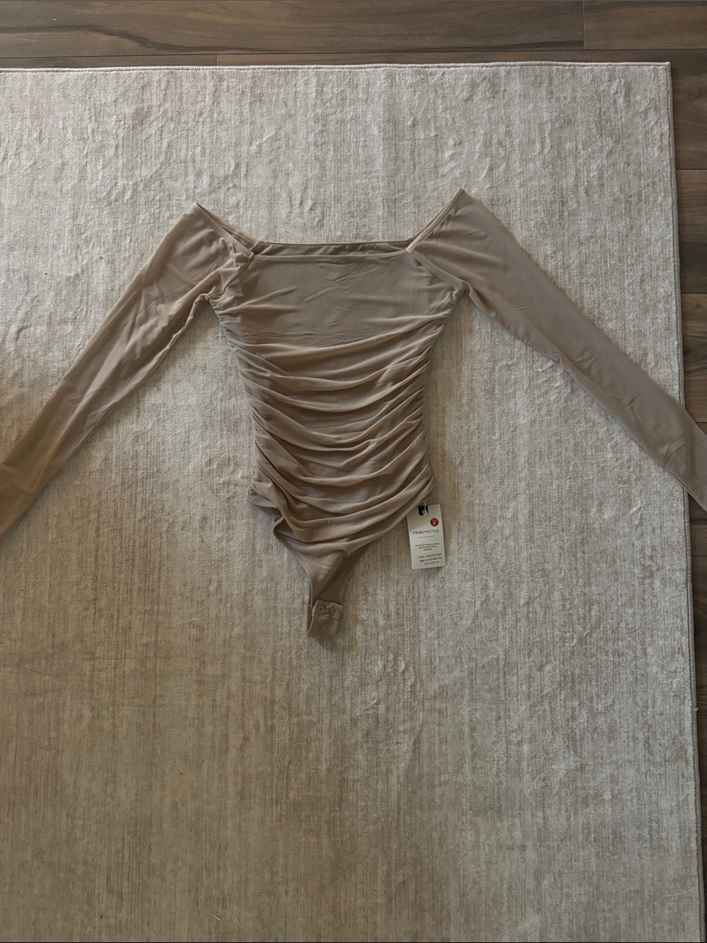 Ruched Long Sleeve Bodysuit in Nude